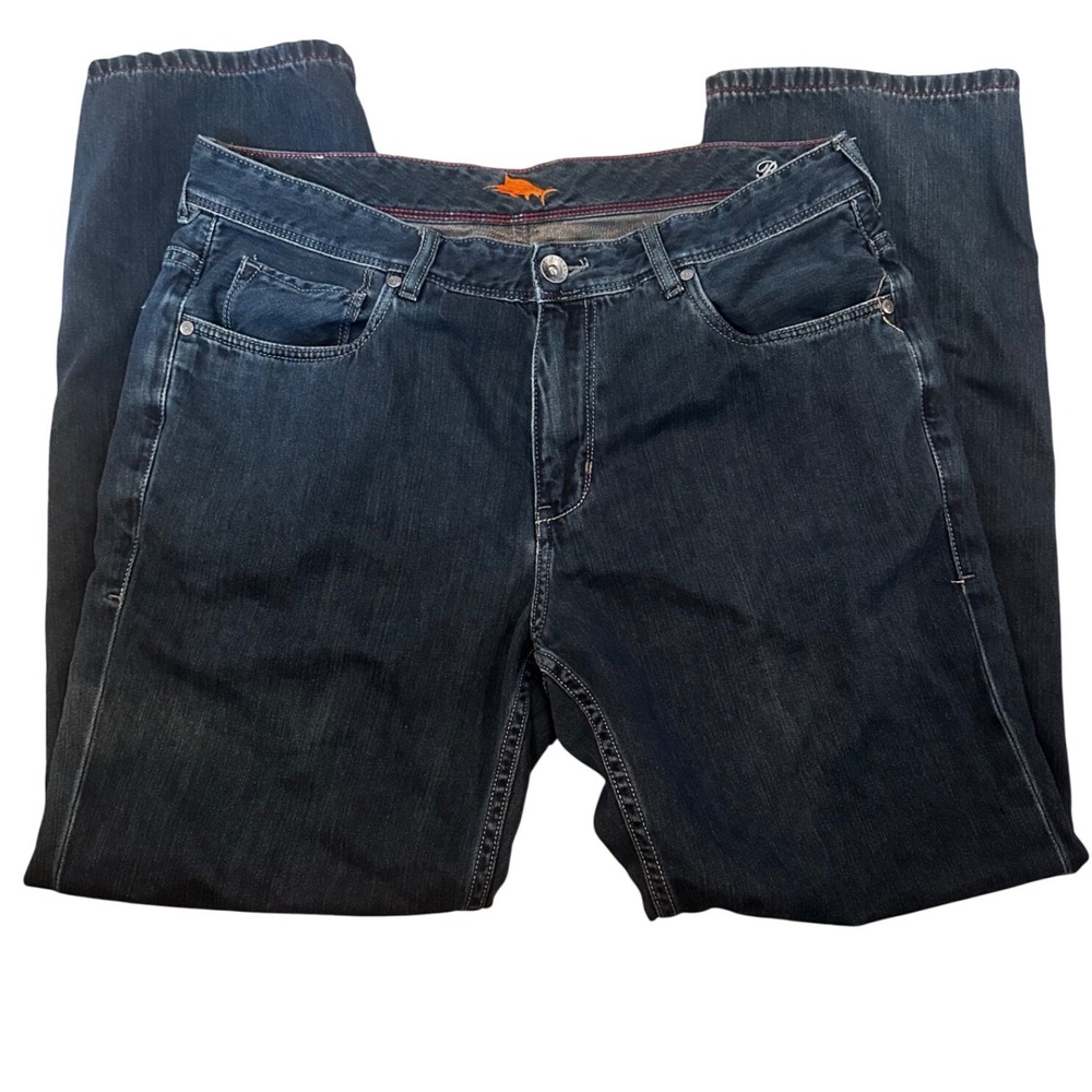Tommy Bahama Cayman Relaxed Jeans Mens 36x32 Dark Wash Blue Straight Leg  1B